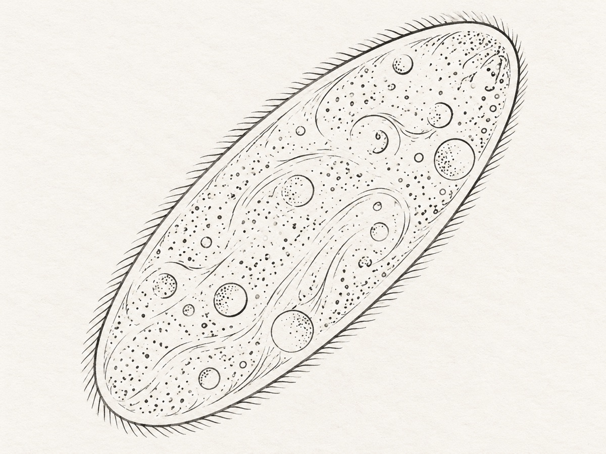 Line drawing of a Paramecium